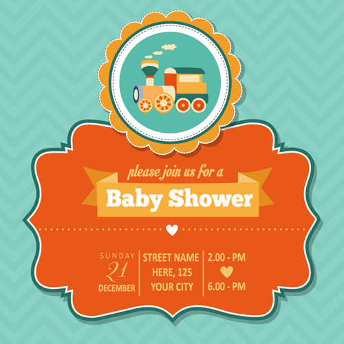 ビンテージベビーシャワー招待カードベクトル08 赤ちゃん 招待状 ビンテージ シャワー   