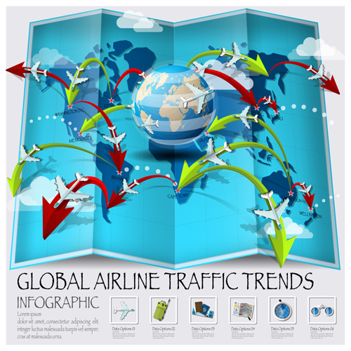 World Airlines voyage infographics vecteur modèle 03 voyage monde infographies Compagnies aériennes   
