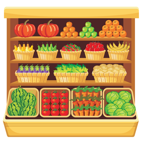 Supermarktvitrine und Lebensmittelvektor-Set 05 Supermarkt showcase Lebensmittel 2015   