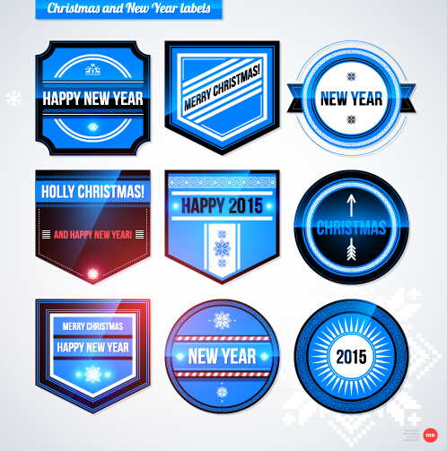 2015 Weihnachts-und Neujahrsschilder Blauer Stil Vektor 07 Weihnachten neues Jahr labels blue 2015   