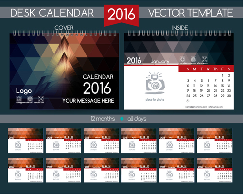 2016 Neujahr Schreibtisch Kalender Vektormaterial 60 Schreibtisch Neujahr material Kalender Jahr 2016   