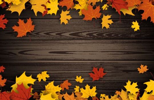 Feuilles d’automne avec le vecteur foncé de fond en bois l’automne fond Foncé feuilles en bois   