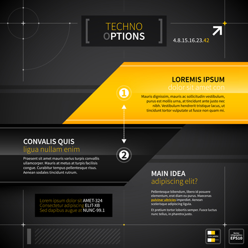 Schwarz mit gelbem Tech-Infografievektor 06 tech Schwarz Infografik gelb   