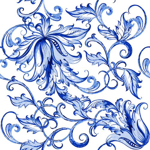 Blaue Blumenschmuck vektorische Hintergründe 02 Ornamente Hintergrund floral Blau   