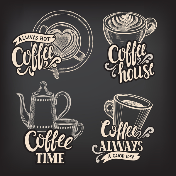 Kaffee-Logos Design mit Kreidebrett-Hintergrundvektor 01 logos kaffee chalkboard   