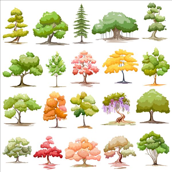 色付きの木のベクトルセット 色付き 木   