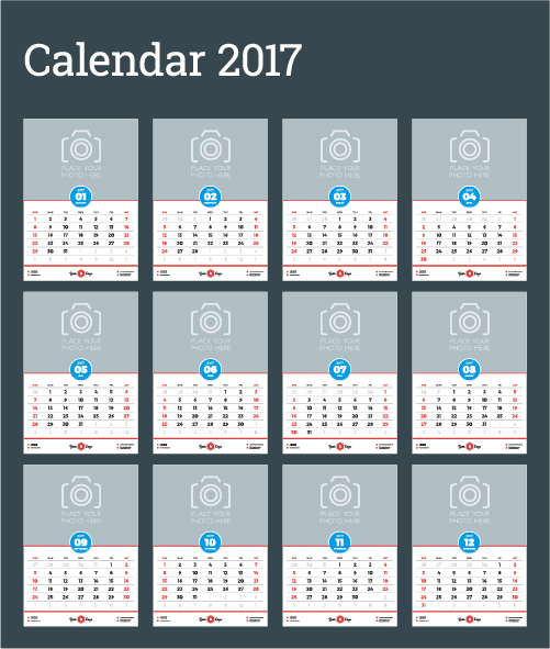 Gemeinsamer Wandkalender-Vorlage für 2017 wall Kalender common 2017   