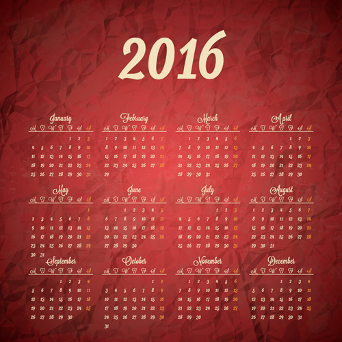 Société ceindre calendrier 2016 Set vecteurs 01 Entreprise ceindre calendrier   