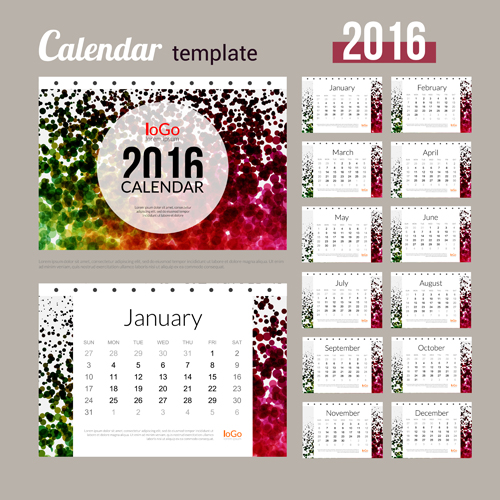 Creative Calendar 2016 modèle vecteur 06 modèle Créatif calendrier 2016   