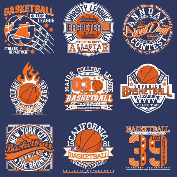 Creative rétro Basketball étiquettes vecteur police rétro étiquettes creative Basket-ball   