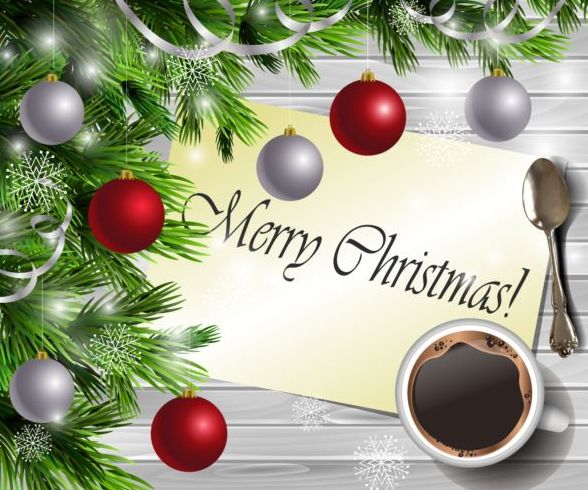 メリークリスマスグリーティングカードベクトルとカップコーヒー 挨拶 メリー コーヒー クリスマス カップ カード   