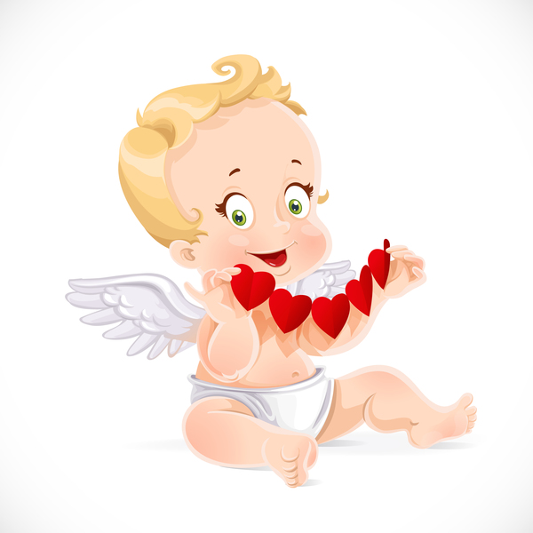 Niedliche Kuppel mit roten Papierherzen und weißem Hintergrundvektor weiß rot papier Herzen cute cupid   