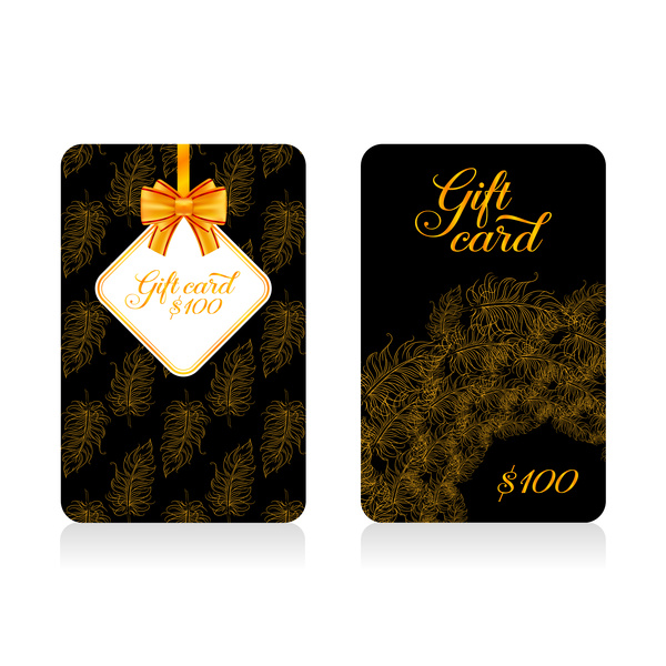 Dunkle Geschenkkarte mit goldenem Bogenvektor Tamplate 10 Karte golden Geschenk Dunkel Bogen   