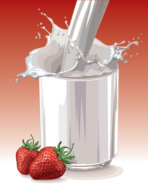 Frische Erdbeeren und Milchdesign-Vektor 02 Milch Frisch Erdbeeren Beeren   