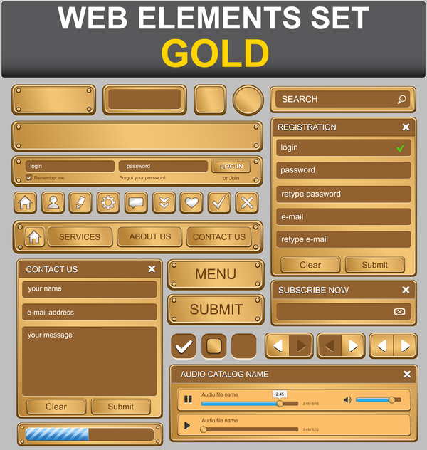 ゴールド web エレメントセットベクトル ゴールド ウェブデザイン   