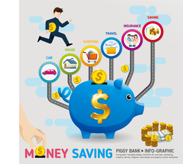 Infographie économie d’argent avec vecteur de tirelire 04 sauver piggy infographie Banque argent   