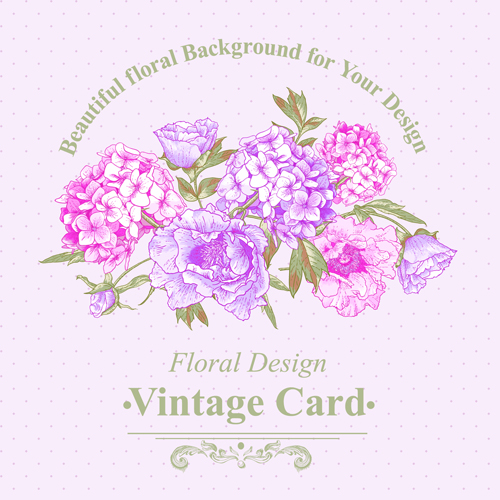 Rosa florale Oldtimer-Karte Vektor 04 vintage pink Kartenvektor Karte floral   