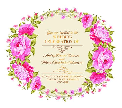 ピンクフラワーフレーム結婚式の招待状カード02 花 結婚式 招待カード フレーム ピンク   