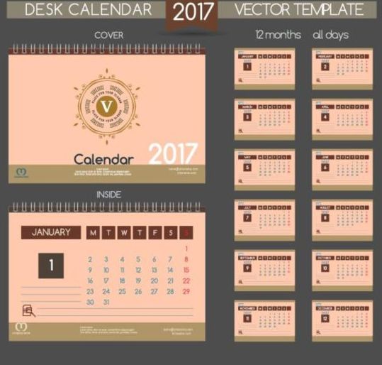 レトロなデスクカレンダー2017ベクトルテンプレート13 机 レトロフォント カレンダー 2017   