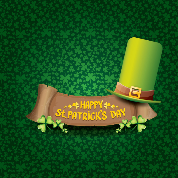 Saint Patricks Day rétro bannières avec chapeau et feuilles vertes motif vecteur 01 vert Saint police rétro Patrick \ 's motif jour feuilles chapeau bannières   