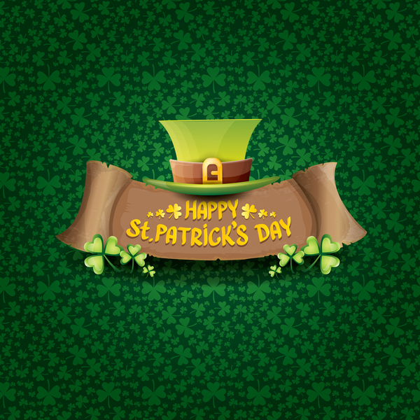 Saint Patricks Day rétro bannières avec chapeau et feuilles vertes motif vecteur 14 vert Saint police rétro Patrick \ 's motif jour feuilles chapeau bannières   
