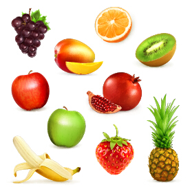 Fruits frais brillants vecteur ensemble matériel matériel fruits frais brillant   