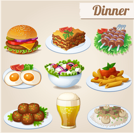 Leckere Dinner-Ikonen entwerfen Vektor Tasty icons icon Abendessen   