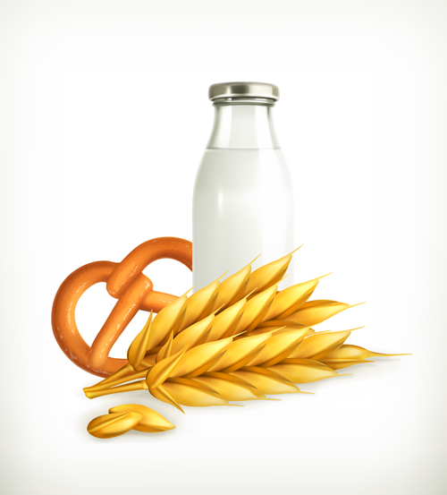 小麦と乳ベクター素材 牛乳 材料 小麦   