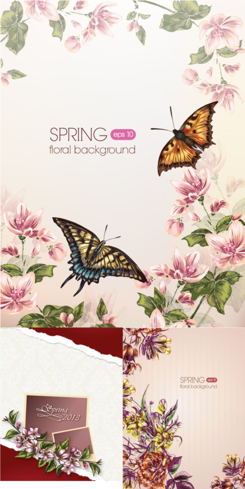 Romantische Frühlingspflaue mit Schmetterlings-Hintergrundvektor Schmetterlinge Romantik Frühling floral   