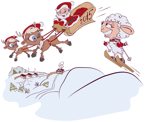 2015 nouvelle année avec Noël et drôle de mouton vecteur 08 nouvel an Noël mouton drôle 2015   