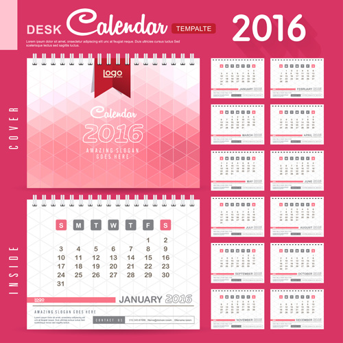 2016 Neujahr Schreibtisch-Kalender Vektormaterial 92 Schreibtisch Neujahr material Kalender Jahr 2016   