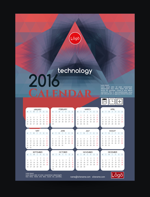 2016 modèle de calendrier de la technologie vecteur 12 technologie modèle calendrier 2016   