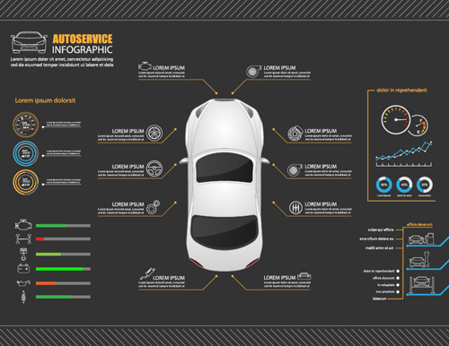 Vecteur de styles sombres infographiques Autoservice styles infographic dark Autoservice   