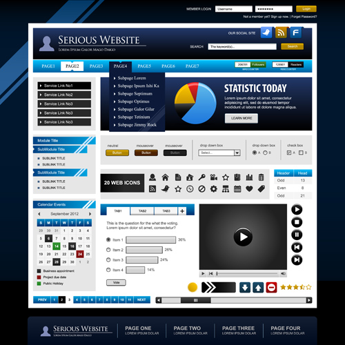 Blau mit grauem Website-Vorlage Vektor 01 website Vorlage grau Blau   