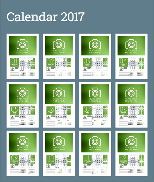 Gemeinsamer Wandkalender-Vorlage für 2017 Vektor 04 wall Kalender common 2017   