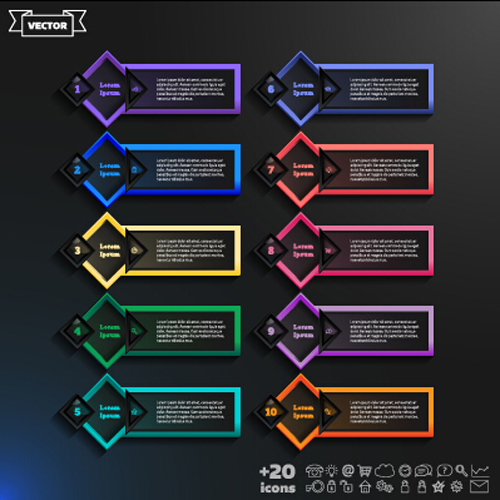 Infographie foncée avec le diagramme vecteur de modèle d’affaires 09 modèle infographie diagramme dark business   