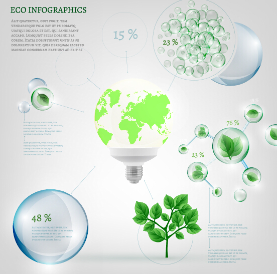 Infographies éco avec vecteurs à bulles 15 infographies eco bulle   