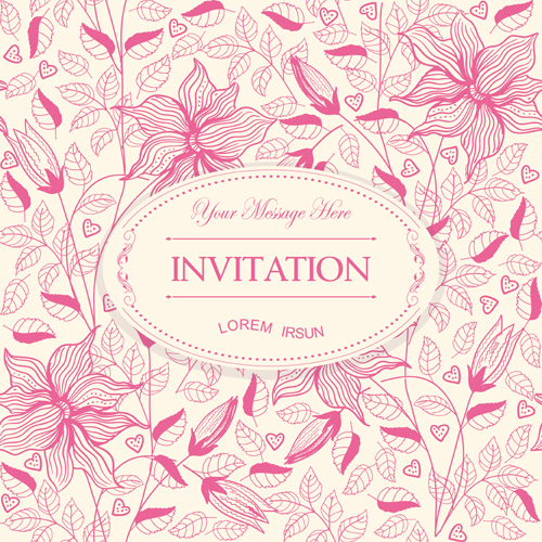 Motif de fleur avec carte d’invitation rose vecteur 03 rose motif invitation fleur carte   