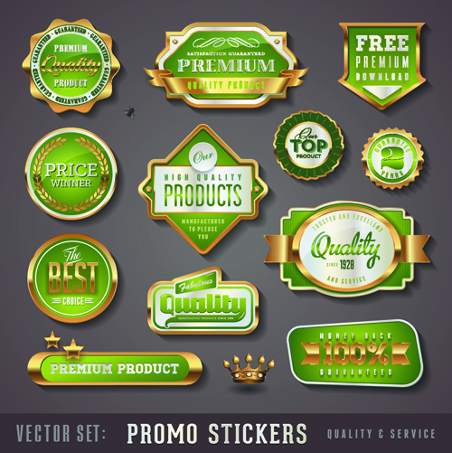 Stickers promo or étiquettes vecteur ensemble 02 promo or étiquettes étiquette design autocollants autocollant   