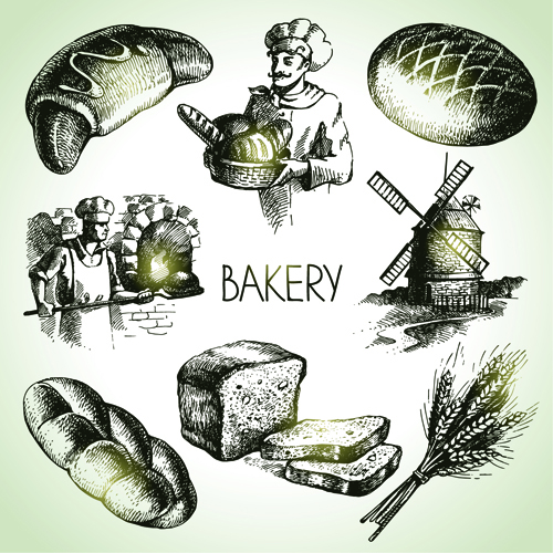 Handgezeichnete Backwaren Ikonen Vektor Ikonen Handzeichnung Elemente Bäckerei   