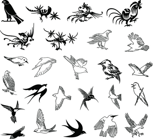 Handgezeichnete Vögel mit Silhouetter-Vektor silhouette hand gezeichnet   