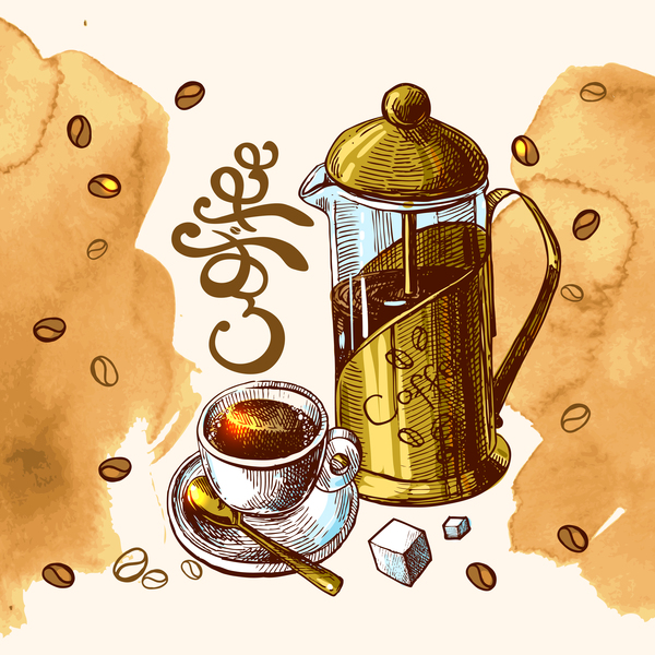 手描きのスケッチコーヒー要素ベクトル06 要素 描画 手 スケッチ コーヒー   