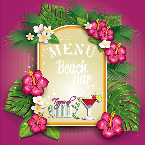 Carte de plage de bar de menu vecteur plage menu fleur bar   