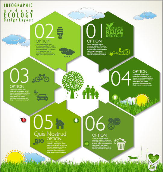 Infographies écologie moderne vecteur modèle vert 06 modern infographies infographie Écologie   