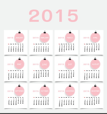 Vecteur de conception de calendrier 2015 style rose rose calendrier 2015   