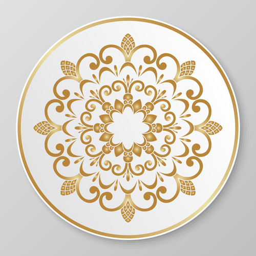 Platten mit goldenem Blumenschmuck Vektor 04 Platten Ornamente golden floral   