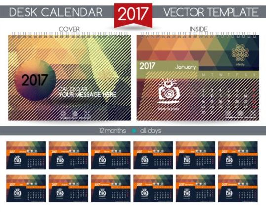 レトロなデスクカレンダー2017ベクトルテンプレート03 机 レトロフォント カレンダー 2017   