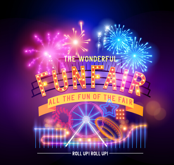 Glänzendes Funfair-Plakat mit Feuerwerksvektor shiny poster funfair Feuerwerk   