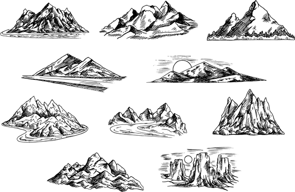 Sketch-Berge handgezogener Vektor 02 Skizze hand gezeichnet Berge   