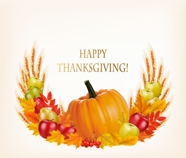 Thanksgiving Hintergrund mit bunten Blättern und Kürbisfrüchten Vektor Kürbis Früchte Danksagung Bunt Blätter   